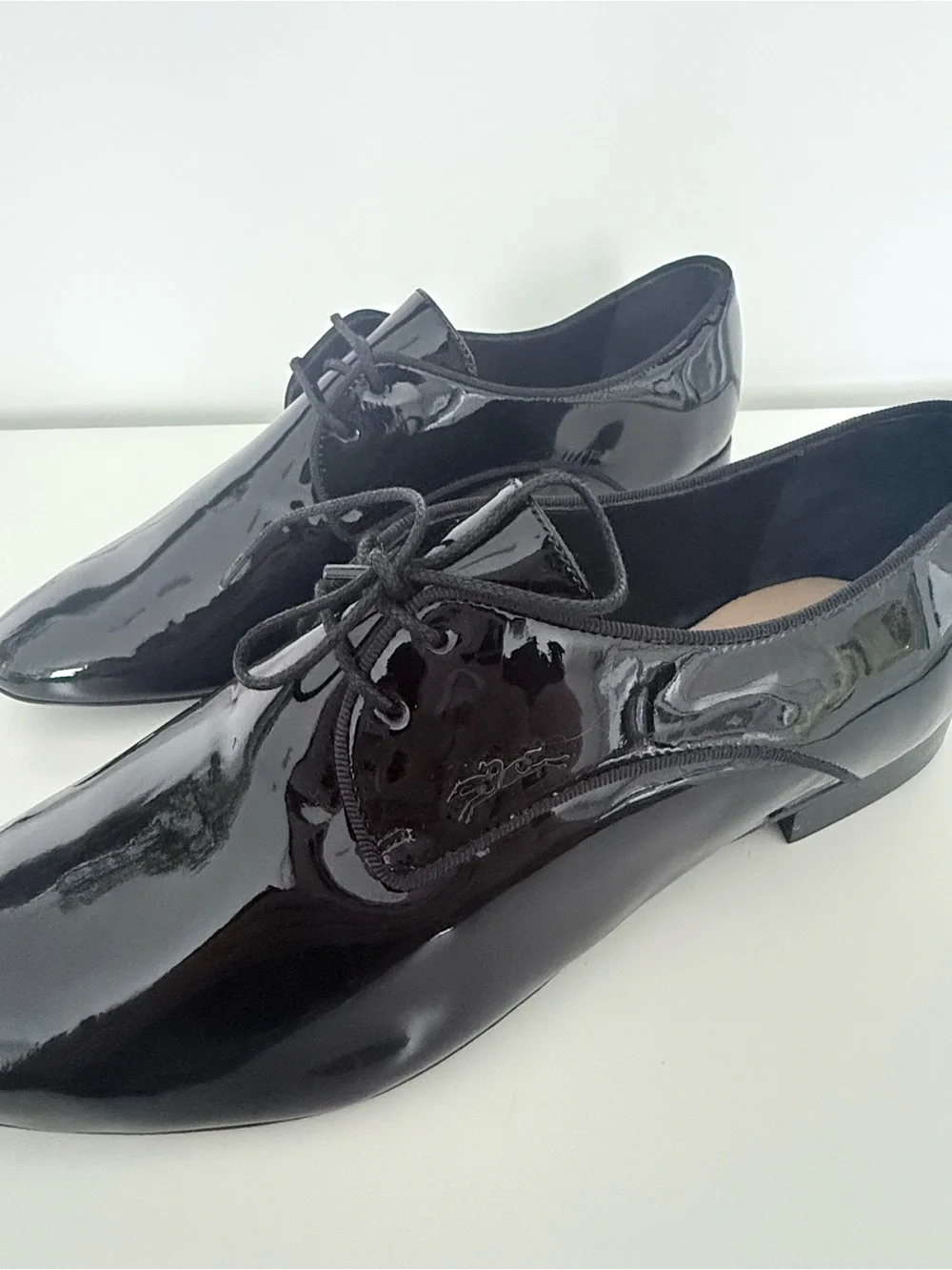 Longchamp Black Patent Leather Derby Shoes‎